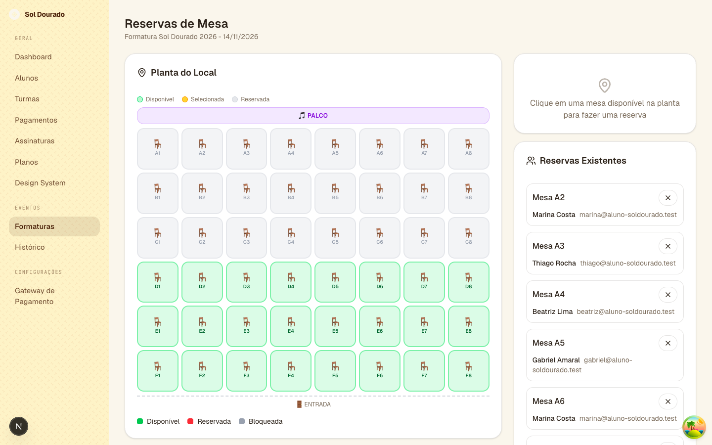 Reserva de mesa por aluno